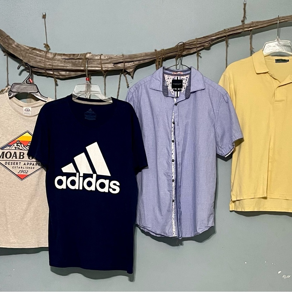4 Men’s Shirts Size Small 2 Dress Shirts 2 T-shirts Yellow, Blue & Grey Adidas - Picture 1 of 10